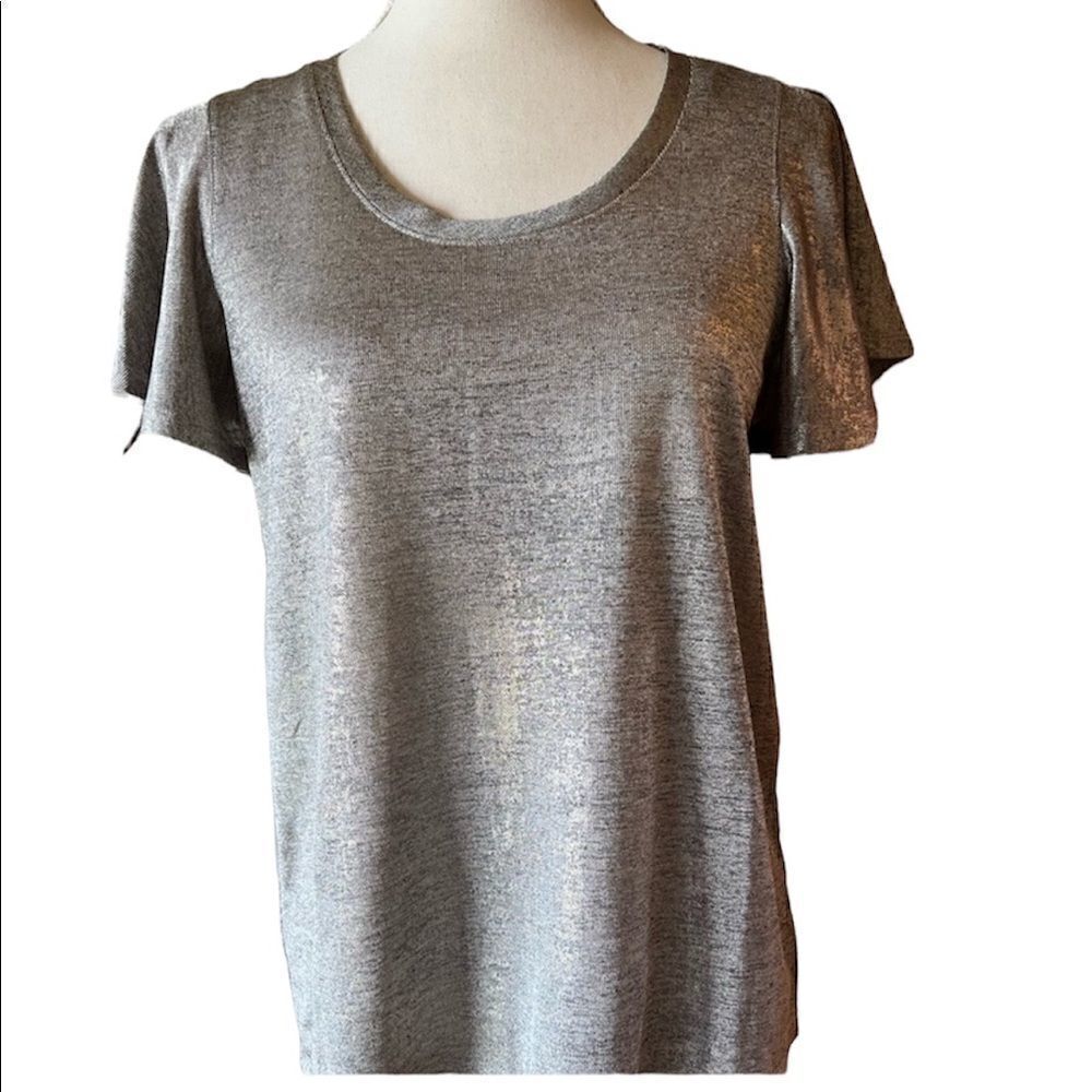 CATHERINE Malandrino blouse short flutter sleeves metallic finish size M